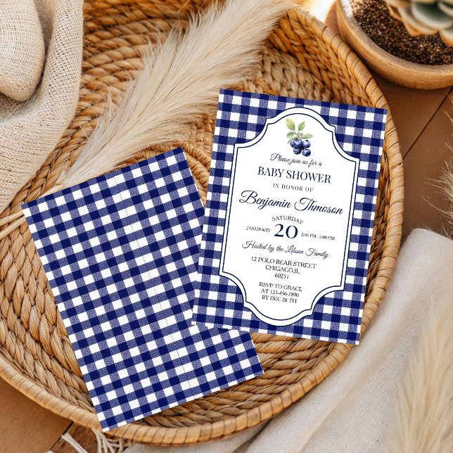 Invitation à la Baby Shower 'Berry Sweet Blue Ging (Créateur téléchargé)