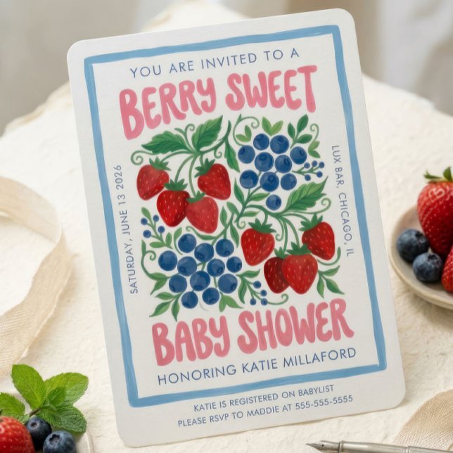 Invitation à la Baby Shower Berry Sweet | Fraise (Créateur téléchargé)