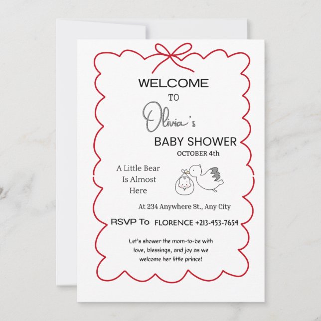 Invitation à la Baby Shower Bienvenue | Petit Ours (Devant)
