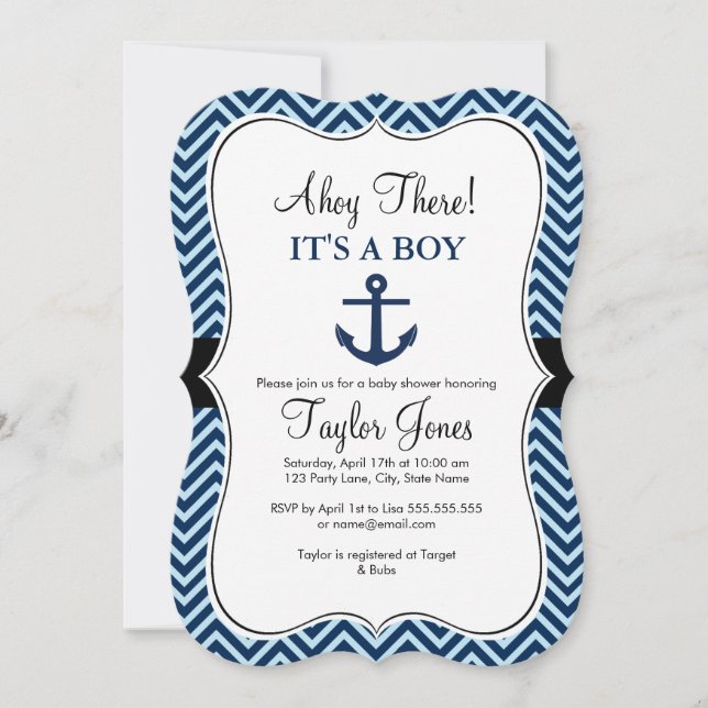 Invitation à la baby shower Bleu Nautique pour béb (Devant)
