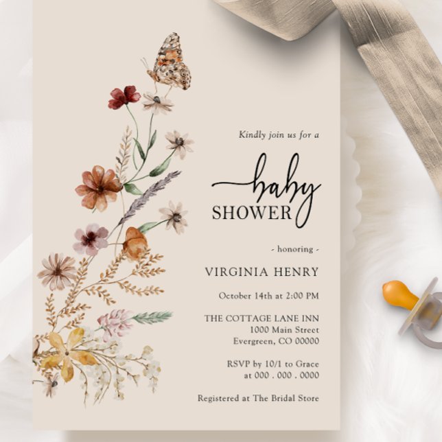Invitation à la baby shower Boho Butterfly (Boho Butterfly Baby Shower Invitation
)