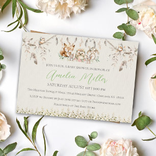 Invitation à la Baby Shower Boho Woodland Critters