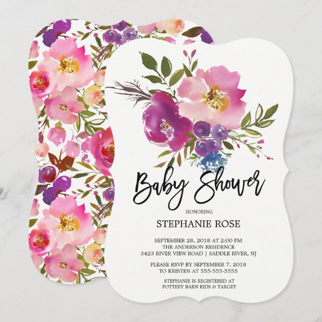 Invitation à la baby shower Bouquet de printemps c (Devant / Derrière)