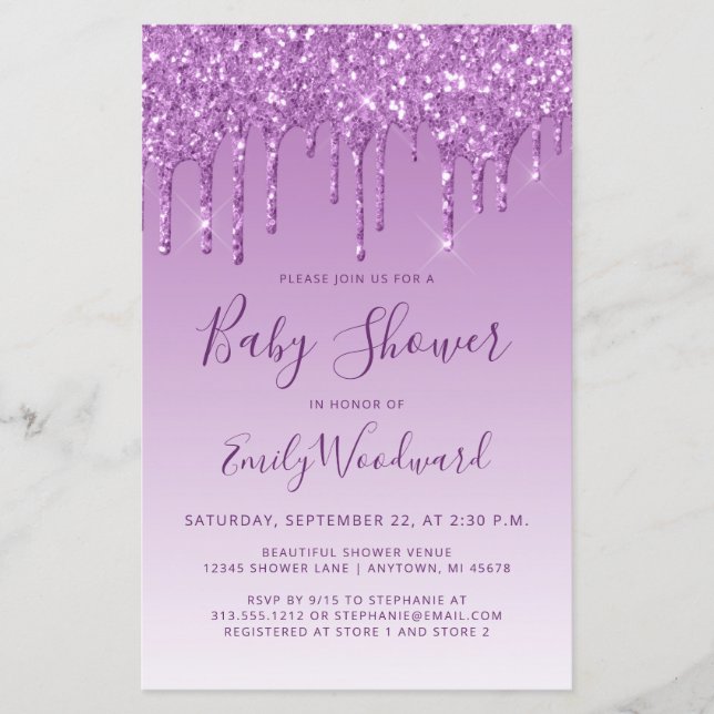 Invitation à la Baby Shower Budget Glitter Drip Vi (Devant)