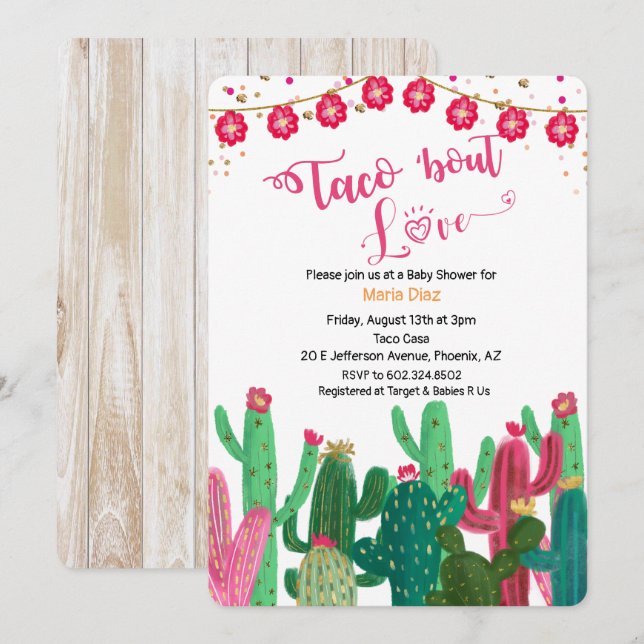 Invitation à la Baby Shower Cactus 'Taco à propos  (Devant / Derrière)