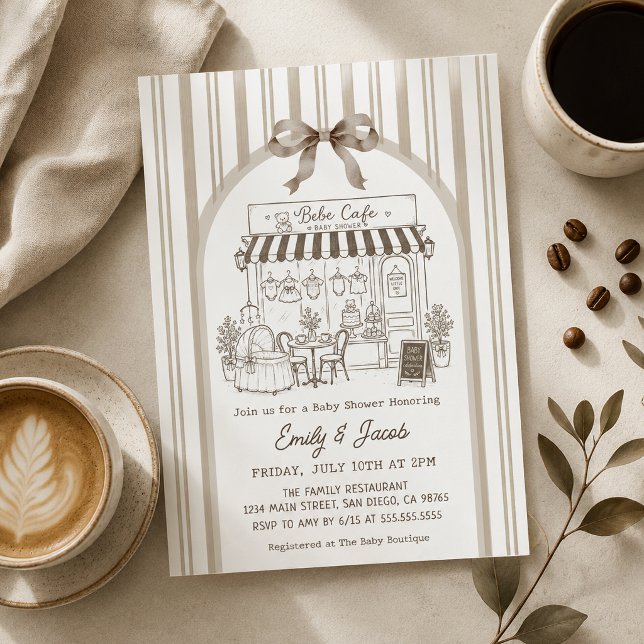 Invitation à la Baby Shower Café Bebe Brun Maison (Créateur téléchargé)