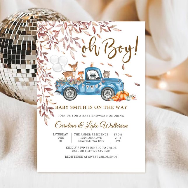 Invitation à la baby shower camion forestier (Créateur téléchargé)