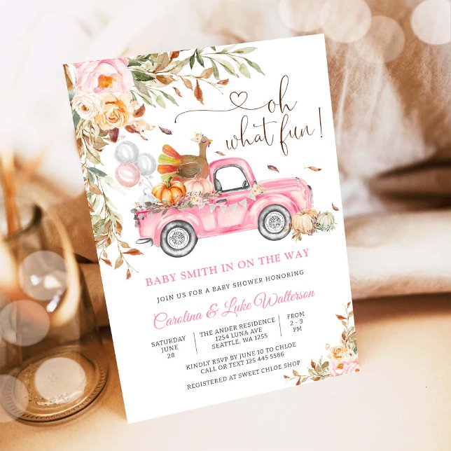Invitation à la baby shower camion rose (Créateur téléchargé)