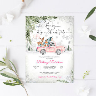 Invitation à la Baby Shower Camion Rose Hiver