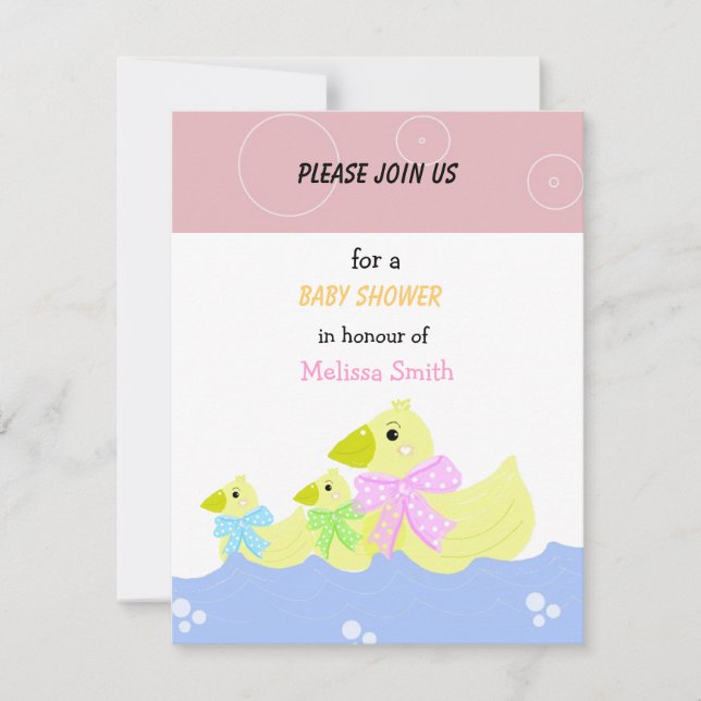Invitation à la baby shower Canards Jaunes (Devant)