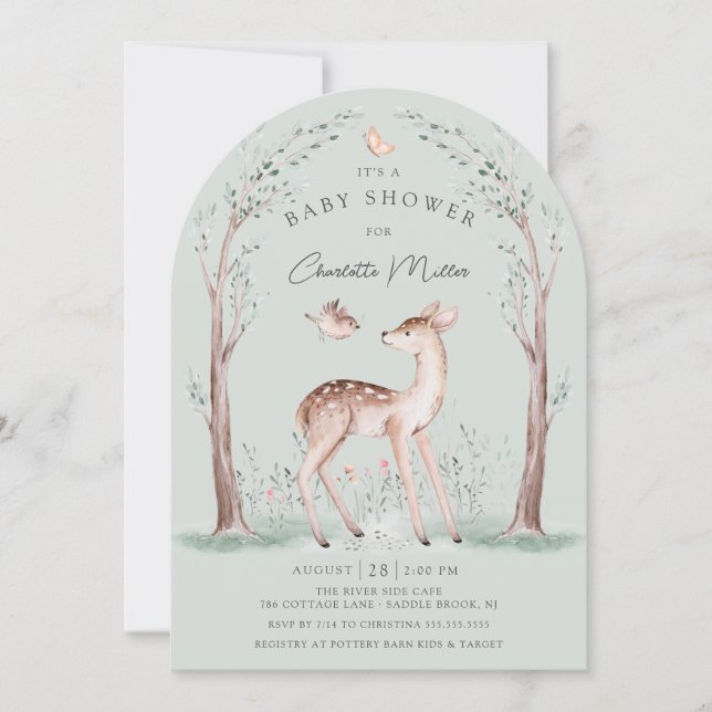 Invitation à la Baby Shower Cerf de la Forêt (Devant)