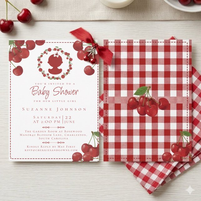 Invitation à la Baby Shower Cerise Bébé Fille Mign (Créateur téléchargé)