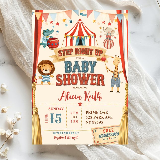 Invitation à la Baby Shower Cirque Step Right Up  (Créateur téléchargé)