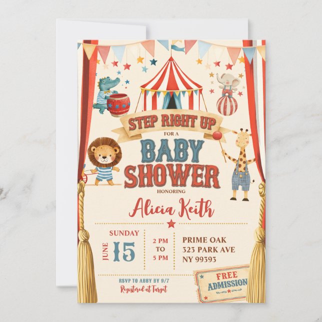 Invitation à la Baby Shower Cirque Step Right Up  (Devant)