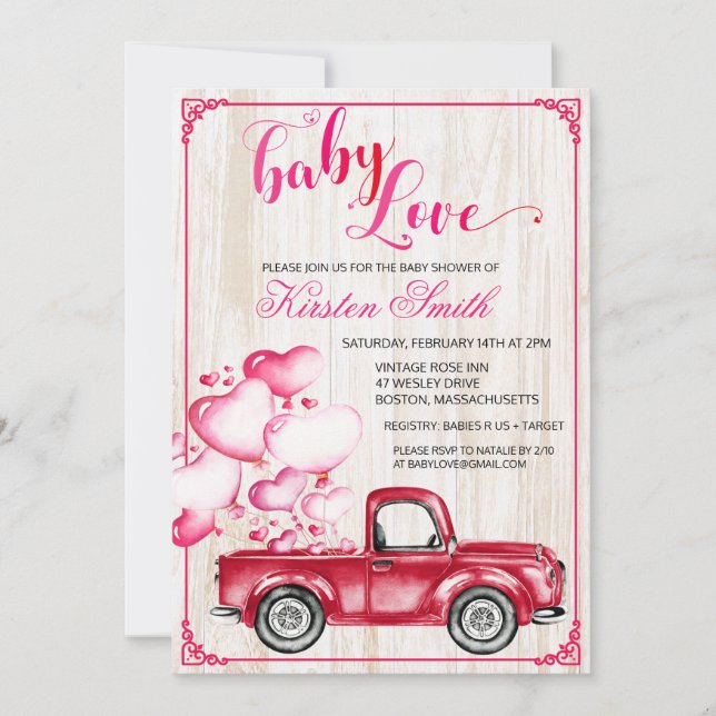 Invitation à la baby shower Cœurs Ballons Bébé Amo (Devant)