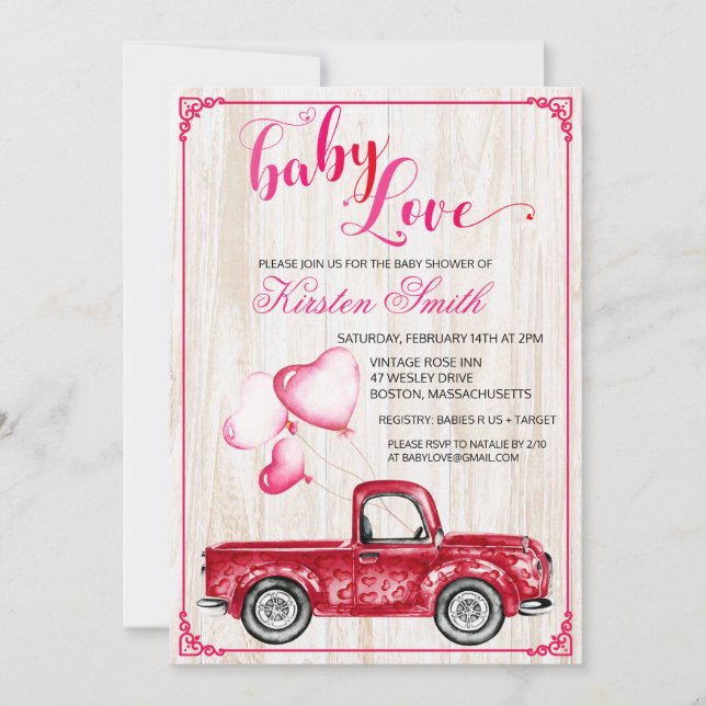 Invitation à la baby shower Cœurs Ballons Bébé Amo (Devant)