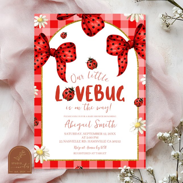 Invitation à la baby shower Coquette Red Bow Loveb (Créateur téléchargé)