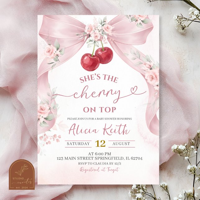 Invitation à la Baby Shower Coquette Ruban Rose Ce (Créateur téléchargé)
