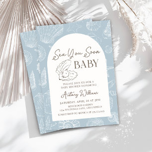 Invitation à la baby shower côtière bleue Sea You 