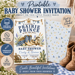 Invitation à la baby shower Cowboy Prairie Prince