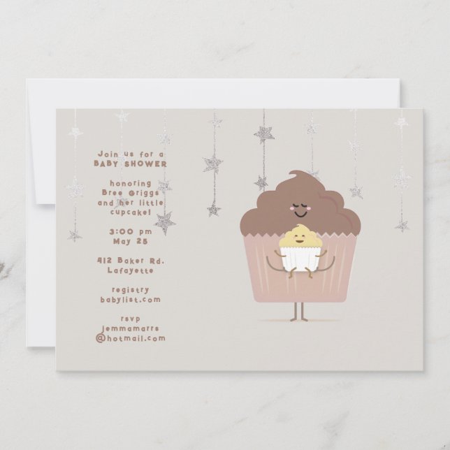Invitation à la baby shower Cupcake Maman et Bébé (Devant)