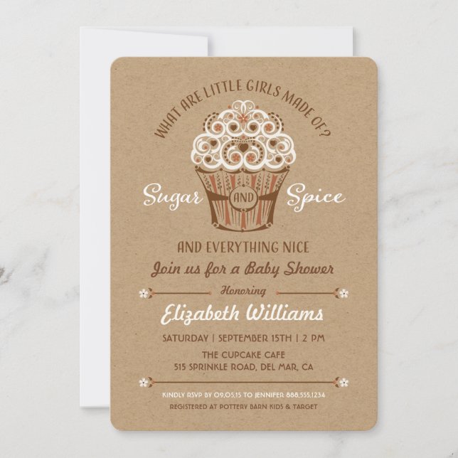 Invitation à la Baby Shower Cupcake Sugar and Spic (Devant)