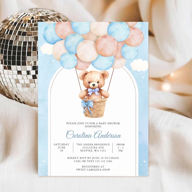 Invitation à la baby shower Cute Teddy Balloon (Créateur téléchargé)