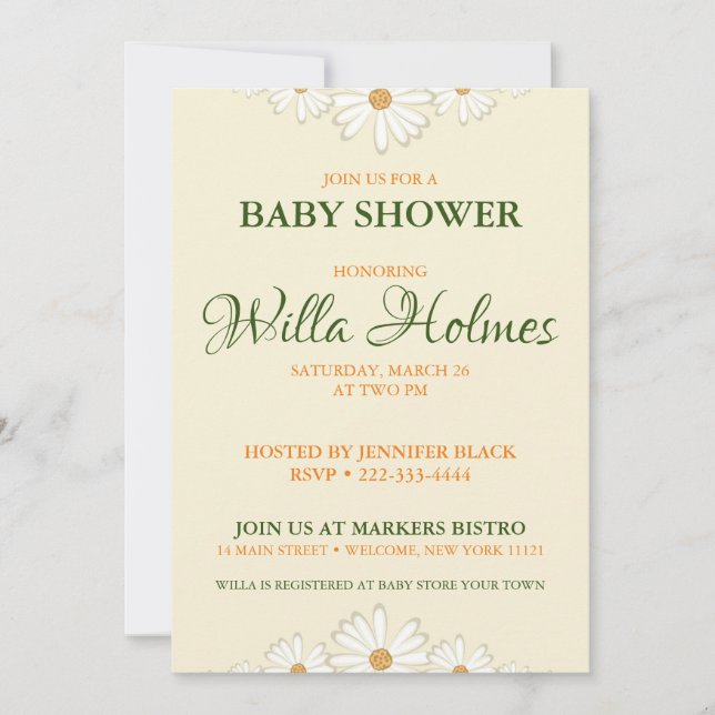 Invitation à la baby shower Daisy (Devant)