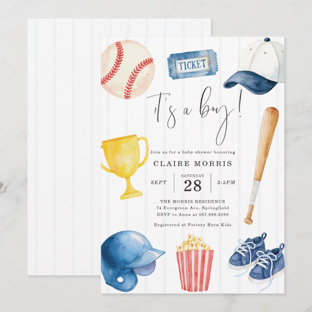 Invitation à la baby shower de baseball (Devant / Derrière)