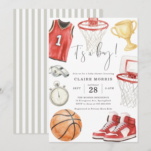 Invitation à la Baby Shower de Basketball (Devant / Derrière)