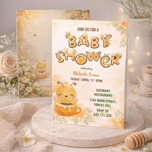 Invitation à la baby shower de bébé abeille douce (Créateur téléchargé)