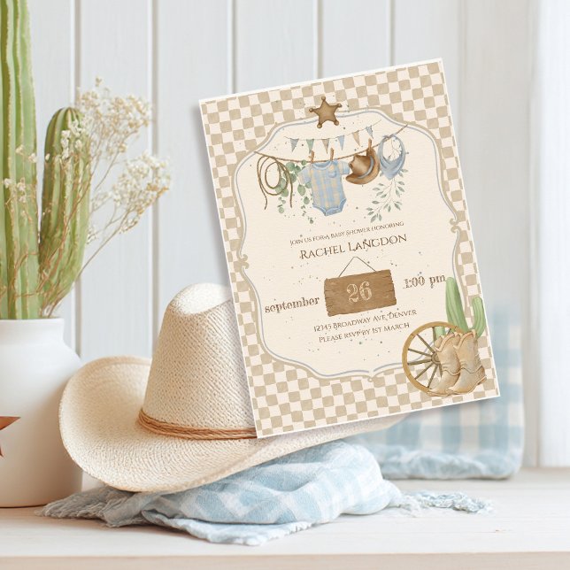 Invitation à la Baby Shower de Bébé Cowboy du Far  (Créateur téléchargé)