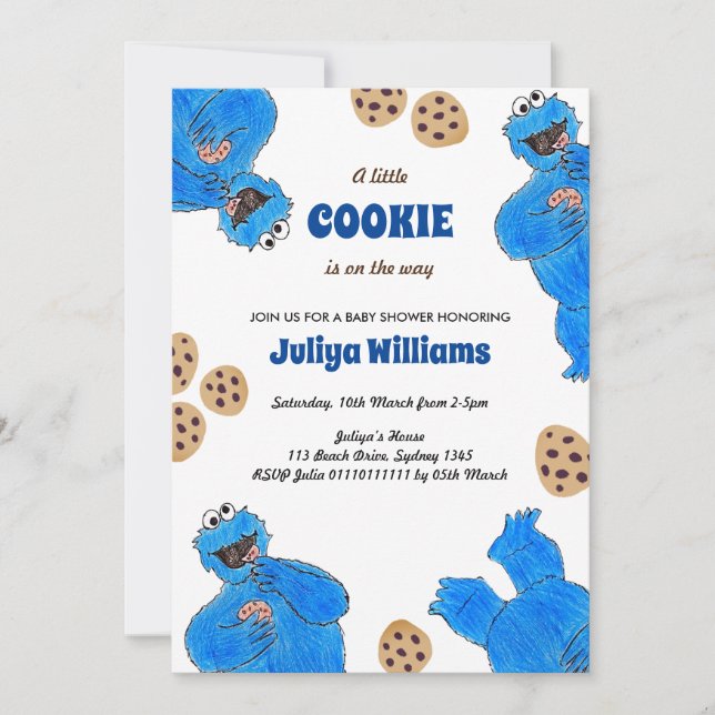 Invitation à la baby shower de Cookie Monster (Devant)