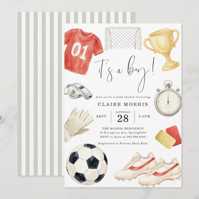 Invitation à la baby shower de foot (Devant / Derrière)