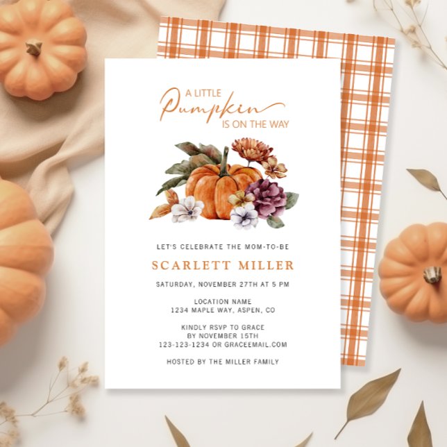 Invitation à la Baby Shower de la Chute de Citroui (A Little Pumpkin Is On The Way Baby Shower Invitation Fall Autumn Watercolor Floral)