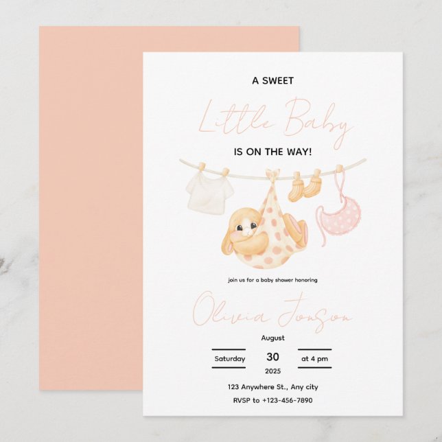 Invitation à la Baby Shower de la Douce Petite Lap (Devant / Derrière)