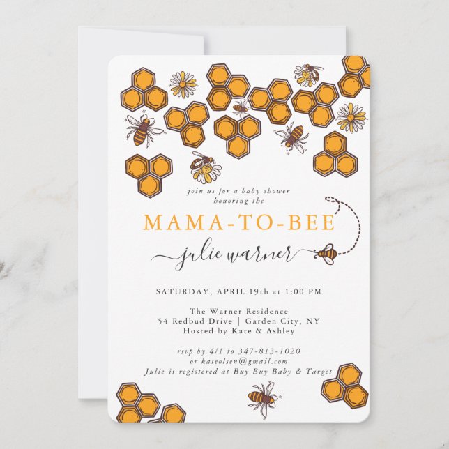 Invitation à la baby shower de l'abeille à nid d'a (Devant)