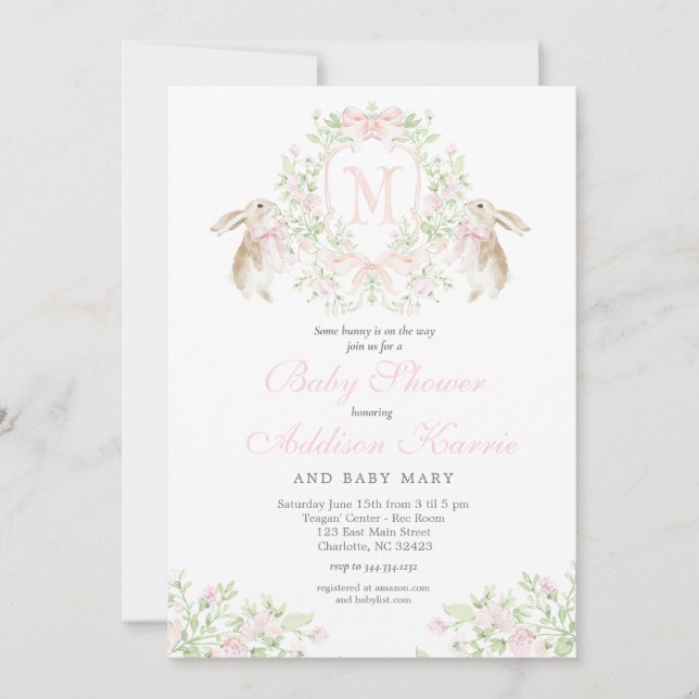 Invitation à la baby shower de lapin Preppy Crest (Devant)