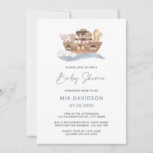 Invitation à la Baby Shower de l'Arche de Noé (Devant)