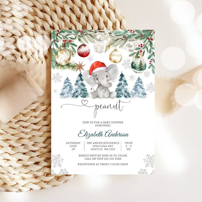 Invitation à la Baby Shower de l'Éléphant d'Hiver (Créateur téléchargé)
