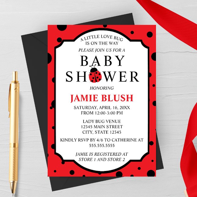 Invitation à la Baby Shower de Little Love Bug (Ladybug Baby Shower | Little Love Bug Baby Shower Invitation Red and Black)