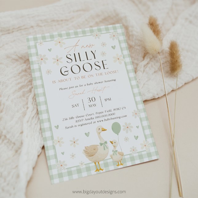 Invitation à la Baby Shower de l'oie Verte. Gin ne (Goose Sage Green Baby Shower Invitation)