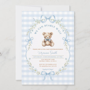 Invitation à la baby shower de l'ours à noeud en v