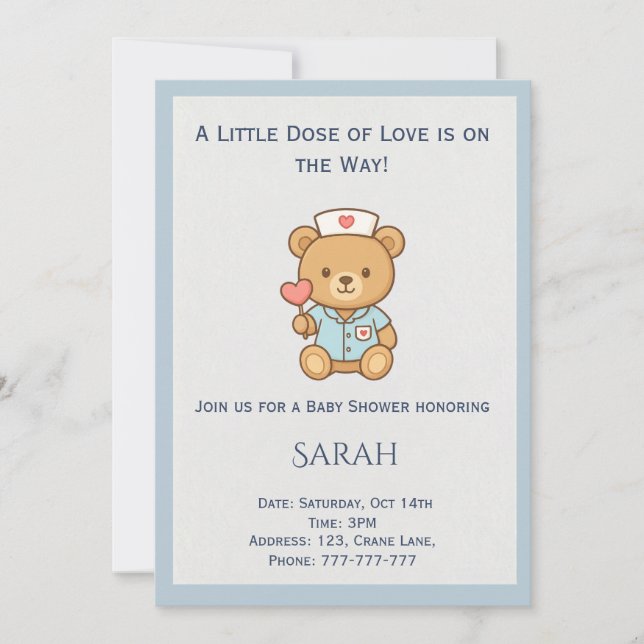 Invitation à la Baby Shower de l'Ours Teddy Infirm (Devant)