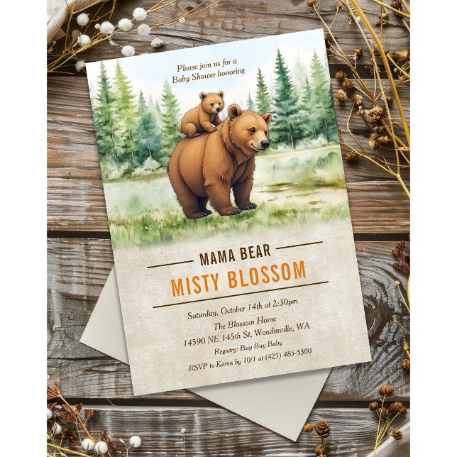 Invitation à la Baby Shower de Mama Bear en Forêt (Créateur téléchargé)