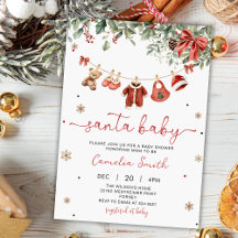 Invitation à la baby shower de Noël en hiver Santa