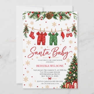 Invitation à la baby shower de Noël Santa Baby