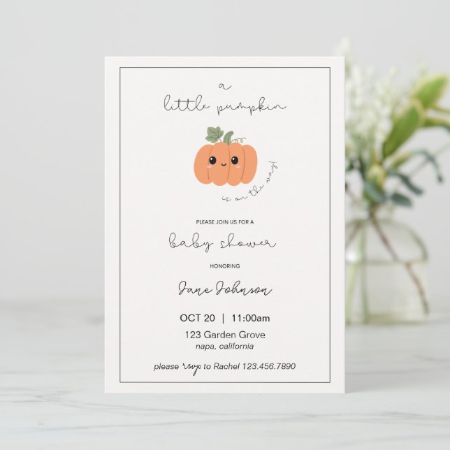 Invitation à la baby shower de Petit Citrouille (Debout devant)