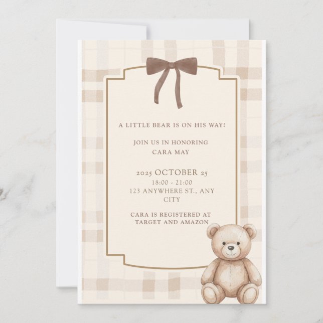 Invitation à la Baby Shower de Petit Ours (Devant)