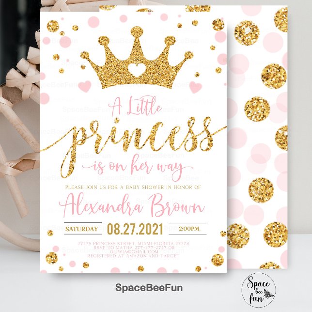 Invitation à la baby shower de princesse, Petite P (Princess Baby Shower Invitation, Pink and Gold Little Princess Invitations, Princess invites)